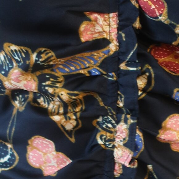 Womens Ulla Johnson 100% Silk Black, Multi Design Shirred Short Sleeve Top XS - Picture 4 of 10